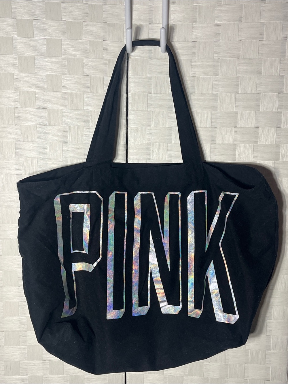 PINK Victoria's Secret Black Tote with Holographic Logo